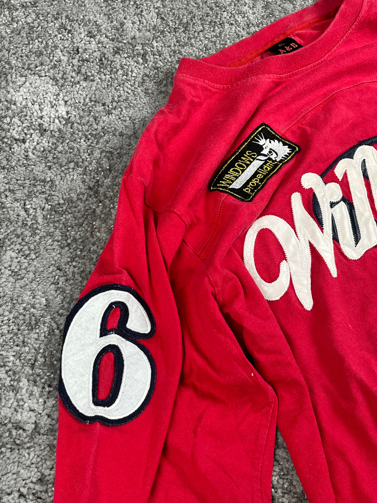 A&B Vintage Y2K Long Sleeve T-Shirt Streetwear Red/White (XL)