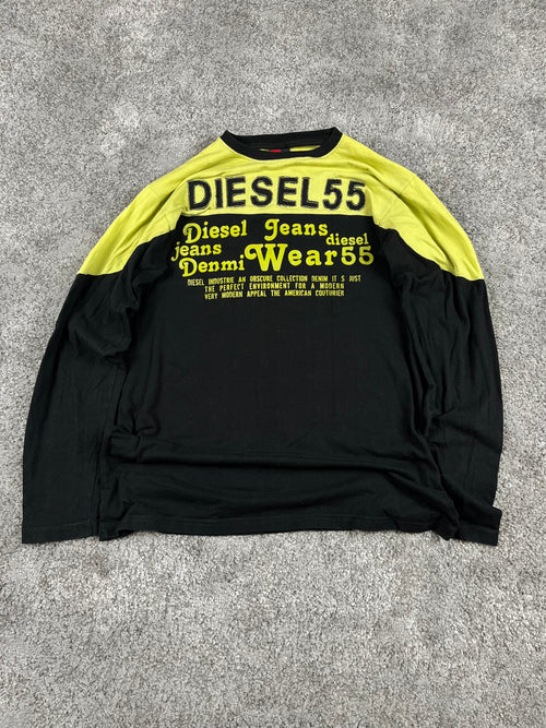 T-shirt manches longues Diesel Vintage Y2K Streetwear Noir/Vert (M)