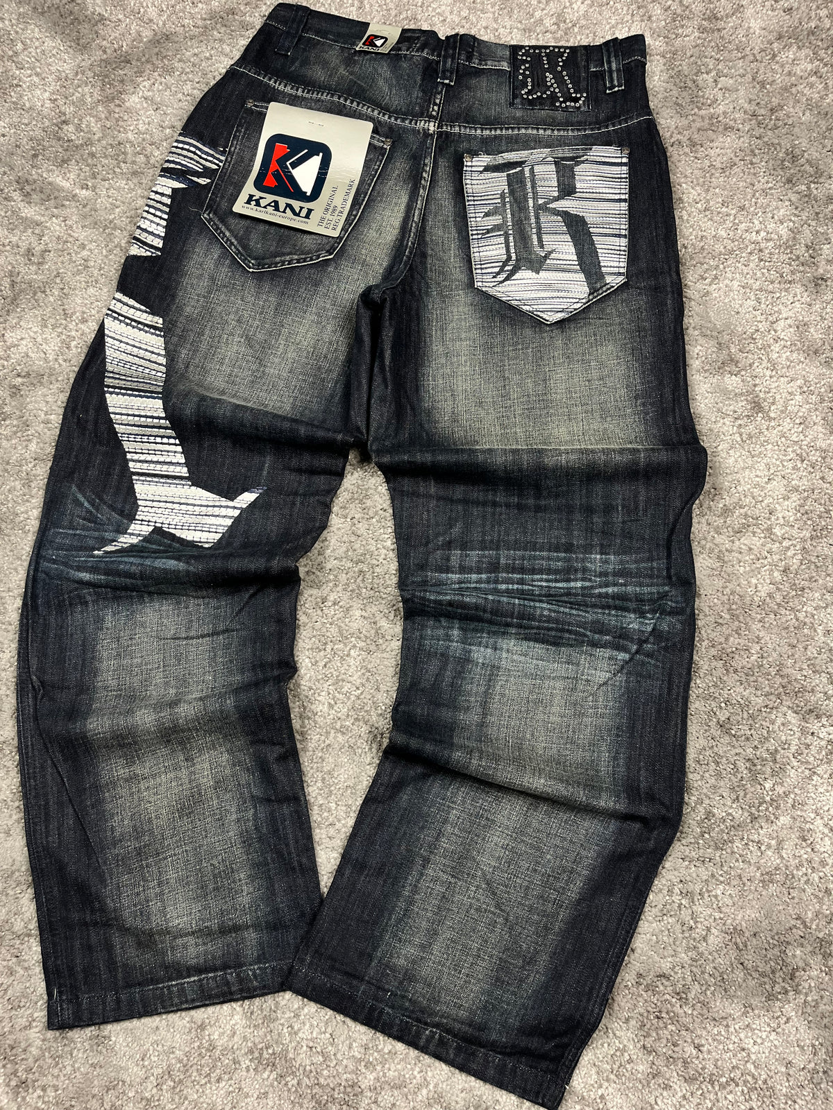 Karl Kani Jeans Made in USA Y2K Baggy Streetwear "Denim" Estampado (44/L)