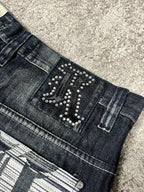 Vaqueros Karl Kani fabricados en EE. UU., estilo urbano holgado Y2K, "denim" estampado (44/L)