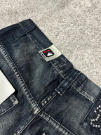 Vaqueros Karl Kani fabricados en EE. UU., estilo urbano holgado Y2K, "denim" estampado (44/L)