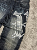 Vaqueros Karl Kani fabricados en EE. UU., estilo urbano holgado Y2K, "denim" estampado (44/L)