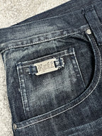 Vaqueros Karl Kani fabricados en EE. UU., estilo urbano holgado Y2K, "denim" estampado (44/L)