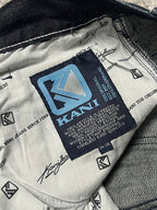 Vaqueros Karl Kani fabricados en EE. UU., estilo urbano holgado Y2K, "denim" estampado (44/L)