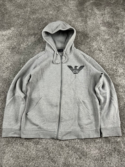 Sudadera con capucha y cremallera Armani Jeans vintage de los años 2000 "Gris/Negro" (S)