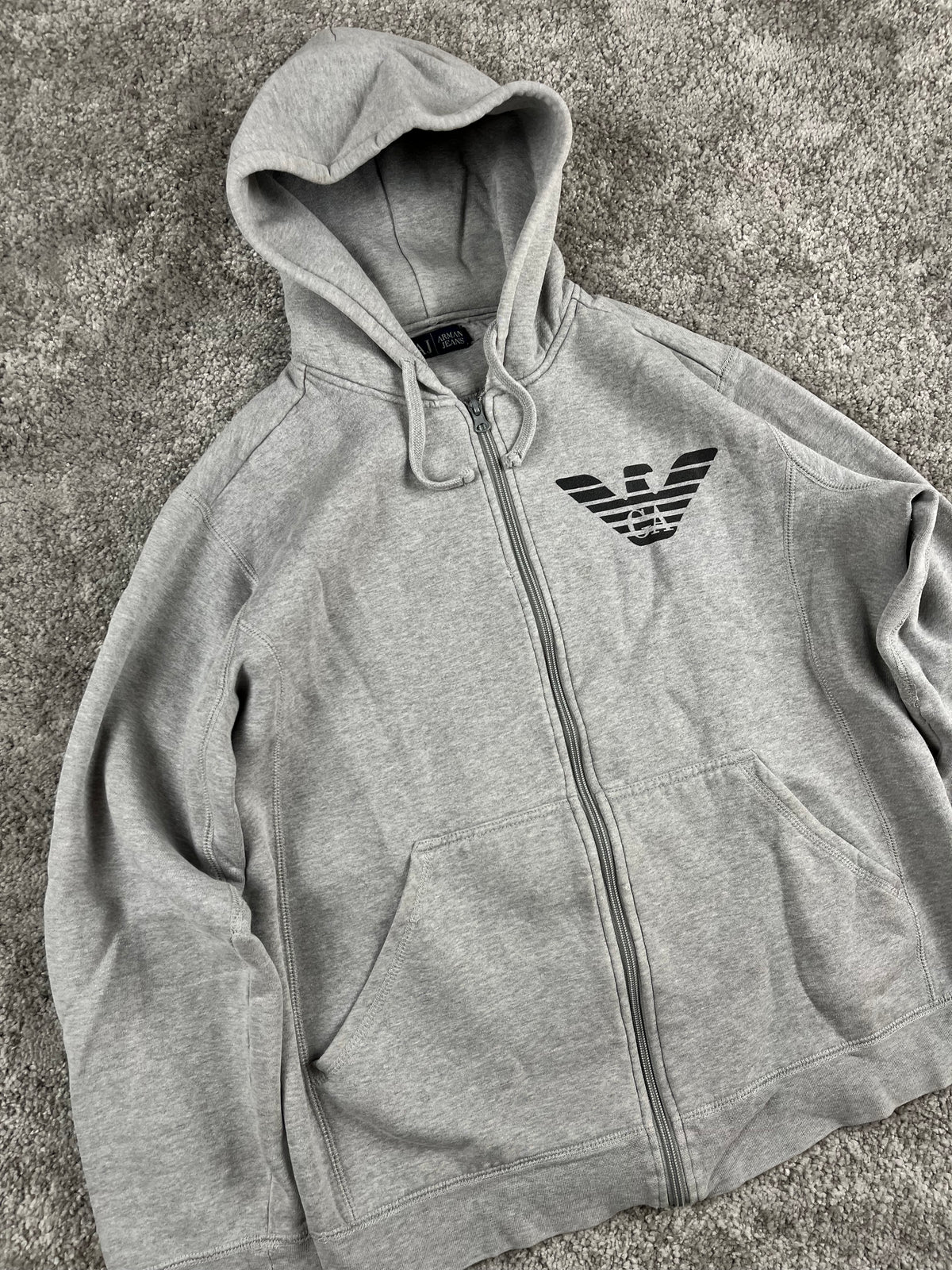 Sudadera con capucha y cremallera Armani Jeans vintage de los años 2000 "Gris/Negro" (S)