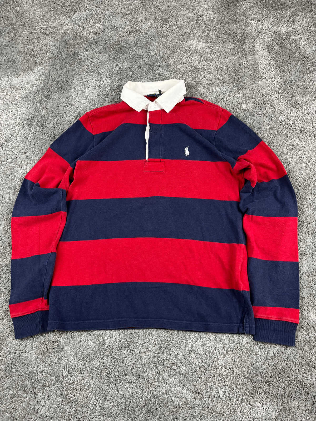 Polo Ralph Lauren Rugby Shirt Vintage Striped Preppy "Red/Navy" (S)