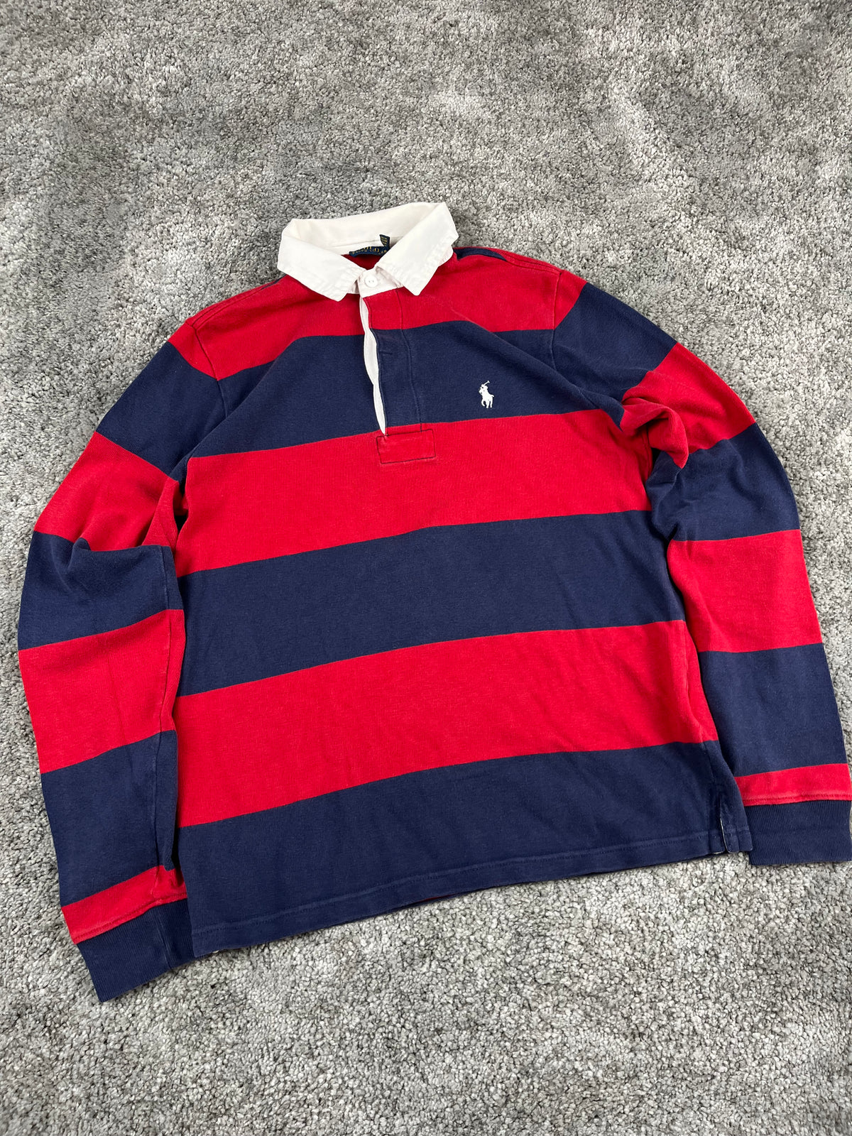 Polo Ralph Lauren Rugby Shirt Vintage Striped Preppy "Red/Navy" (S)
