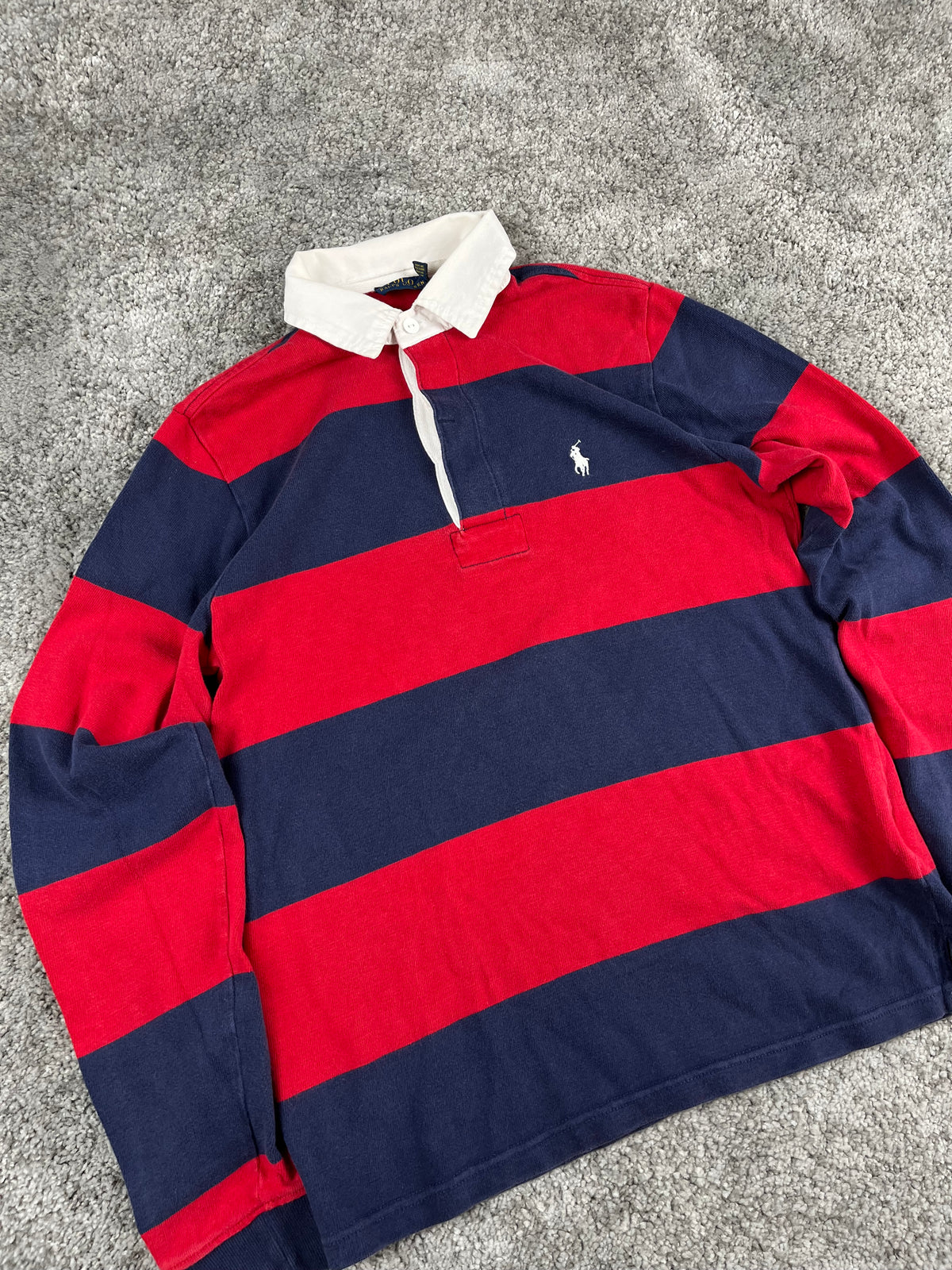 Polo Ralph Lauren Rugby Shirt Vintage Striped Preppy "Red/Navy" (S)