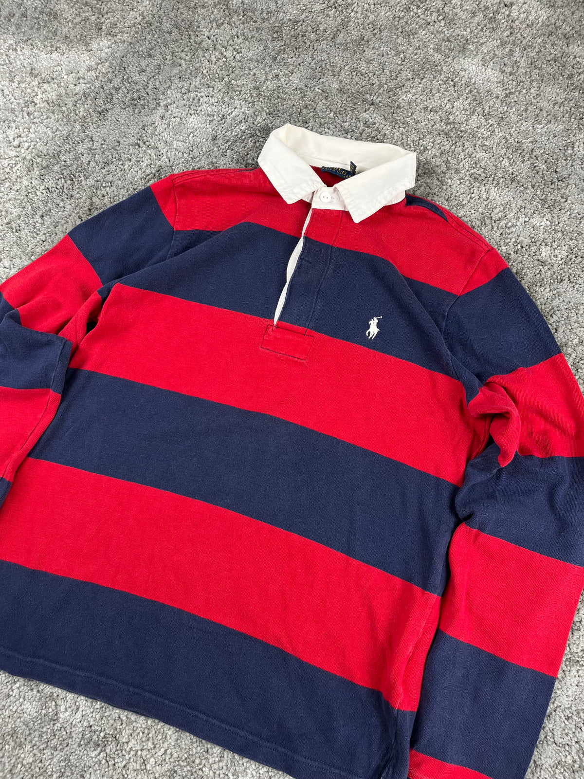 Polo Ralph Lauren Rugby Shirt Vintage Striped Preppy "Red/Navy" (S)