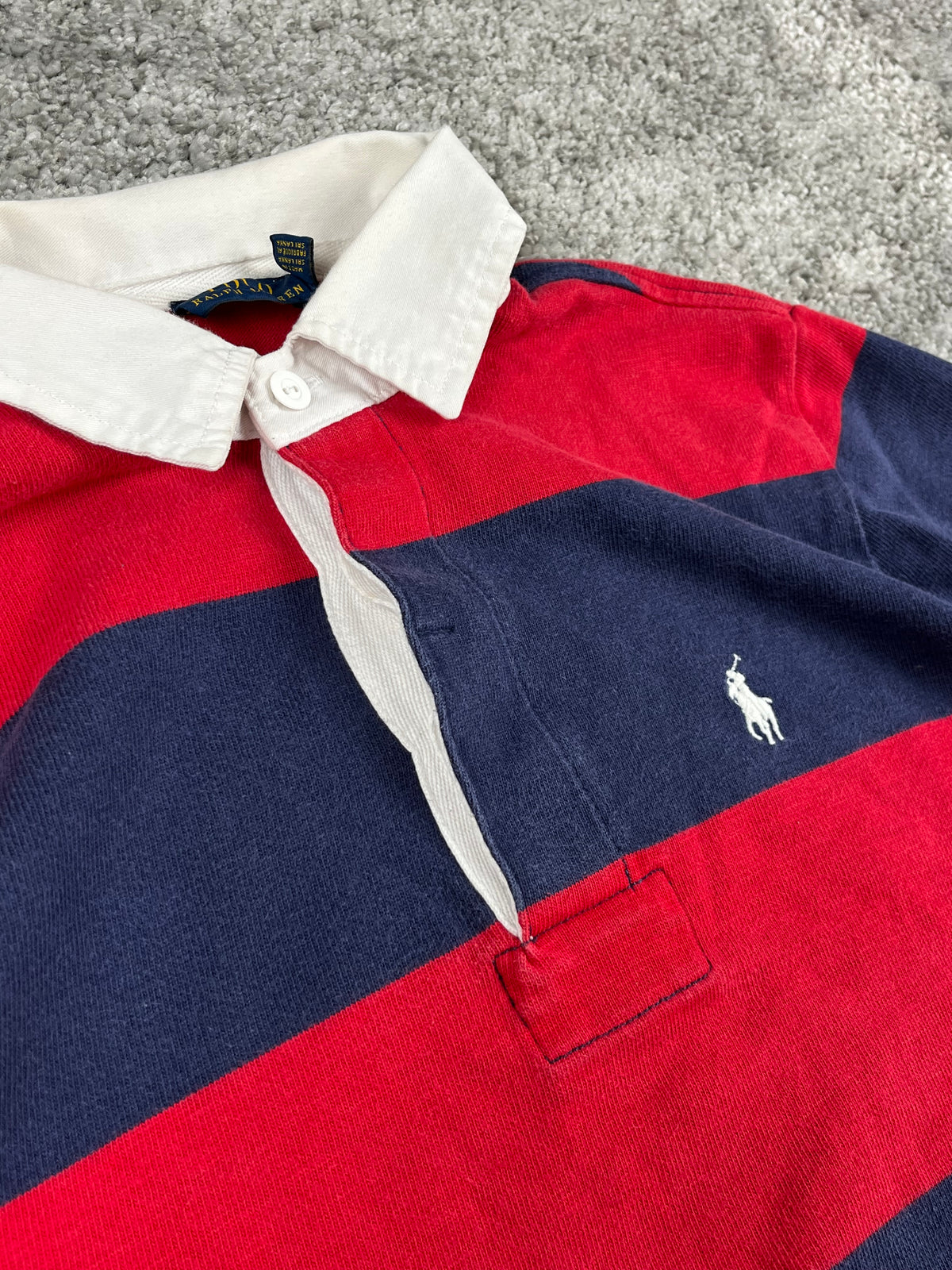 Polo Ralph Lauren Rugby Shirt Vintage Striped Preppy "Red/Navy" (S)