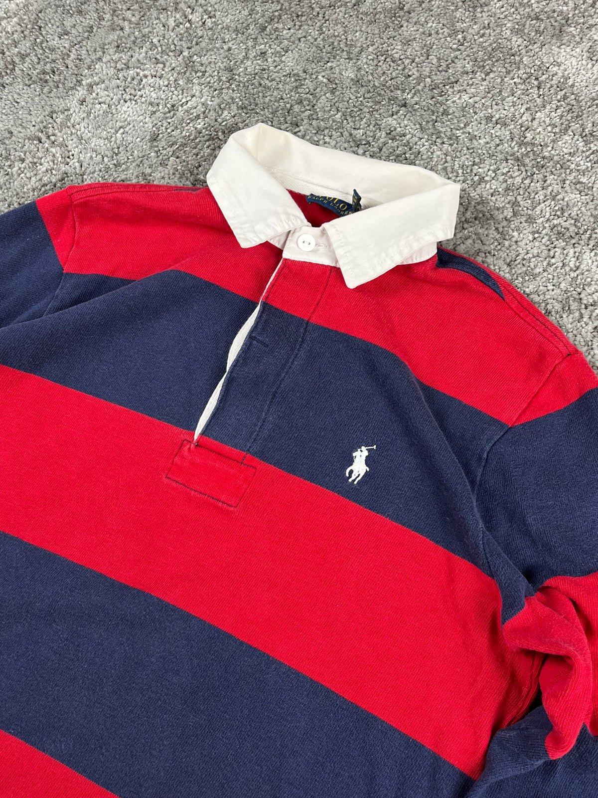 Polo Ralph Lauren Rugby Shirt Vintage Striped Preppy "Red/Navy" (S)