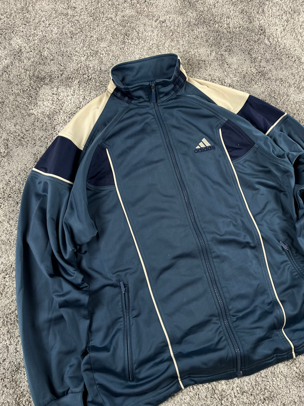 Adidas 3 Stripes Tracksuit Vintage 2000s "Navy/Beig" (XL)