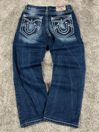 Jean True Religion « Made in USA » style baggy streetwear Y2K, motif « Denim » (S)