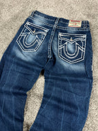 Jean True Religion « Made in USA » style baggy streetwear Y2K, motif « Denim » (S)