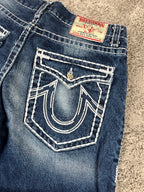 Jean True Religion « Made in USA » style baggy streetwear Y2K, motif « Denim » (S)