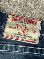 Jean True Religion « Made in USA » style baggy streetwear Y2K, motif « Denim » (S)