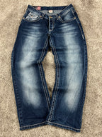 Jean True Religion « Made in USA » style baggy streetwear Y2K, motif « Denim » (S)