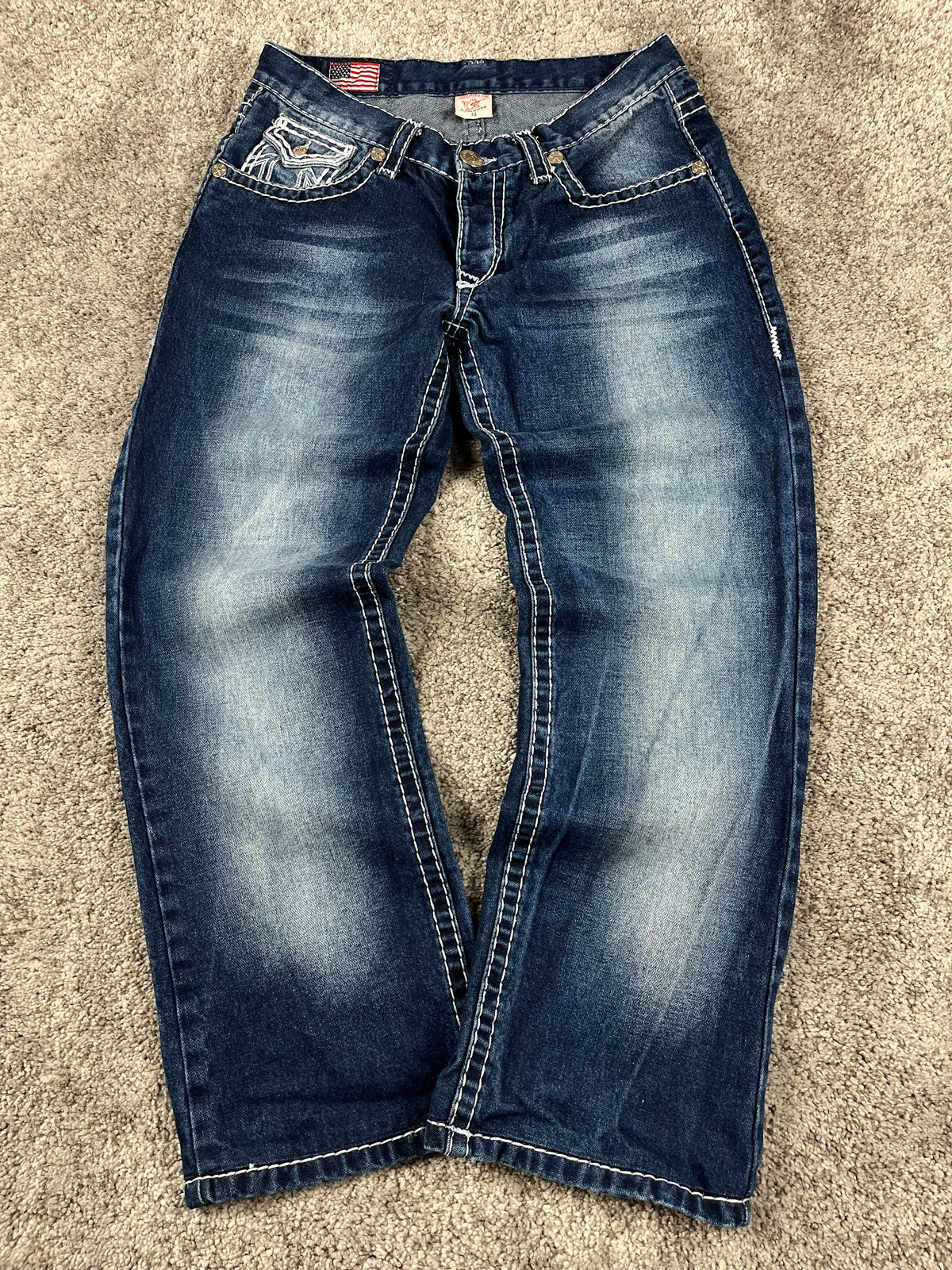 True Religion Made in USA Jeans Y2K Baggy Streetwear "Denim" Estampado (S)