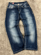 Jean True Religion « Made in USA » style baggy streetwear Y2K, motif « Denim » (S)