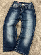 Jean True Religion « Made in USA » style baggy streetwear Y2K, motif « Denim » (S)