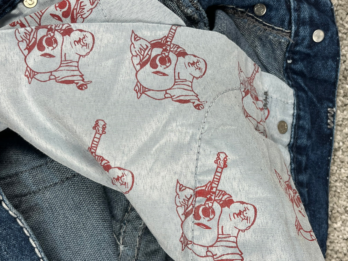 Jean True Religion « Made in USA » style baggy streetwear Y2K, motif « Denim » (S)