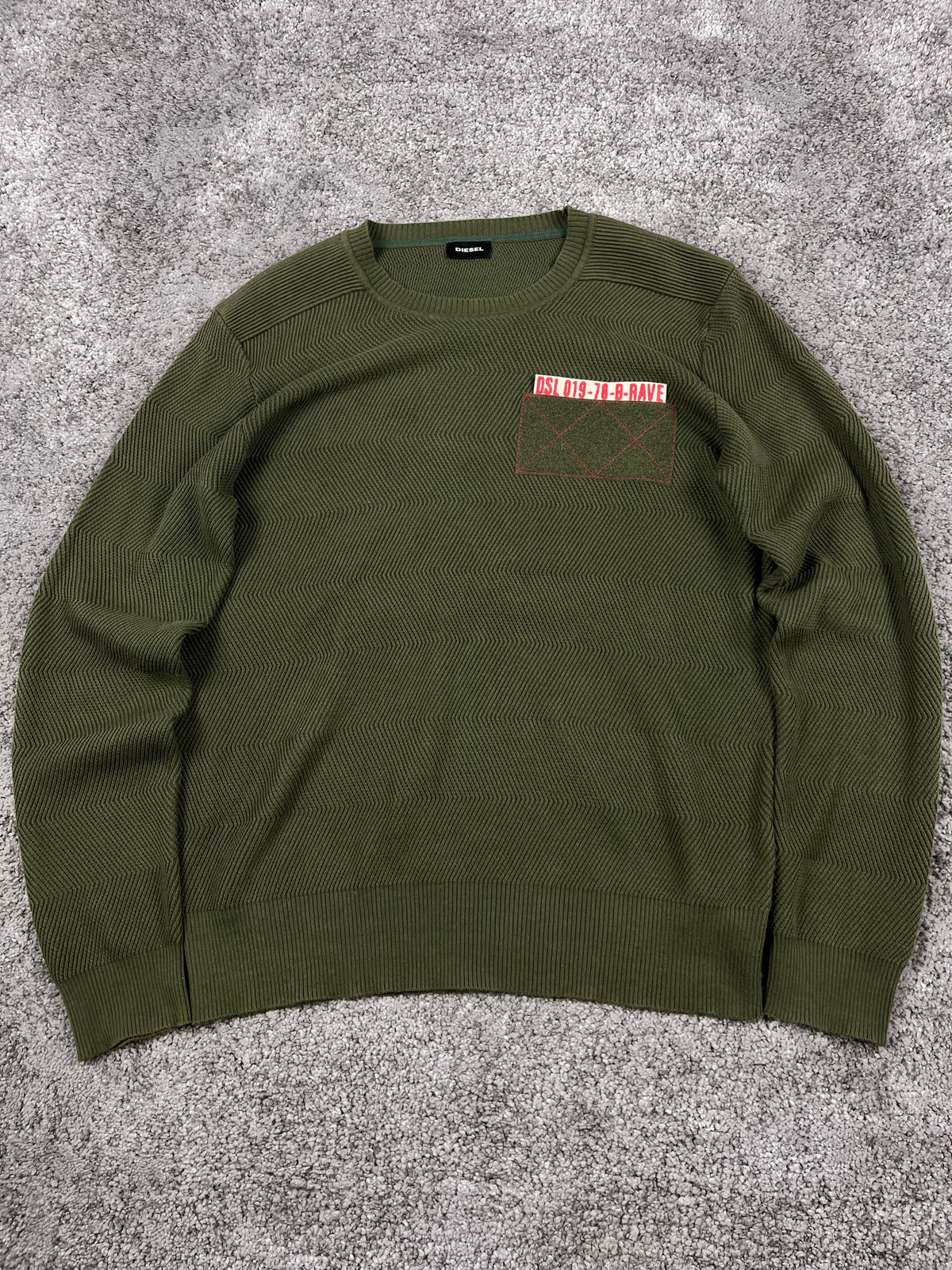Diesel Vintage Knit Sweater "Olive Green" Number Logo (L)