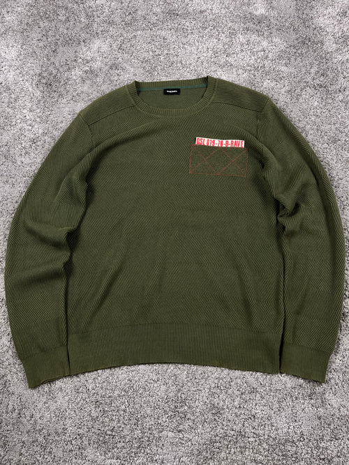 Diesel Vintage Knit Sweater "Olive Green" Number Logo (L)
