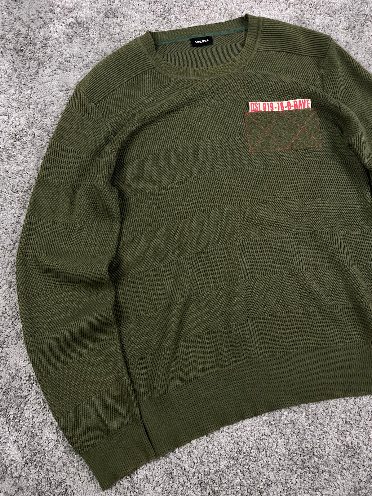 Diesel Vintage Knit Sweater "Olive Green" Number Logo (L)
