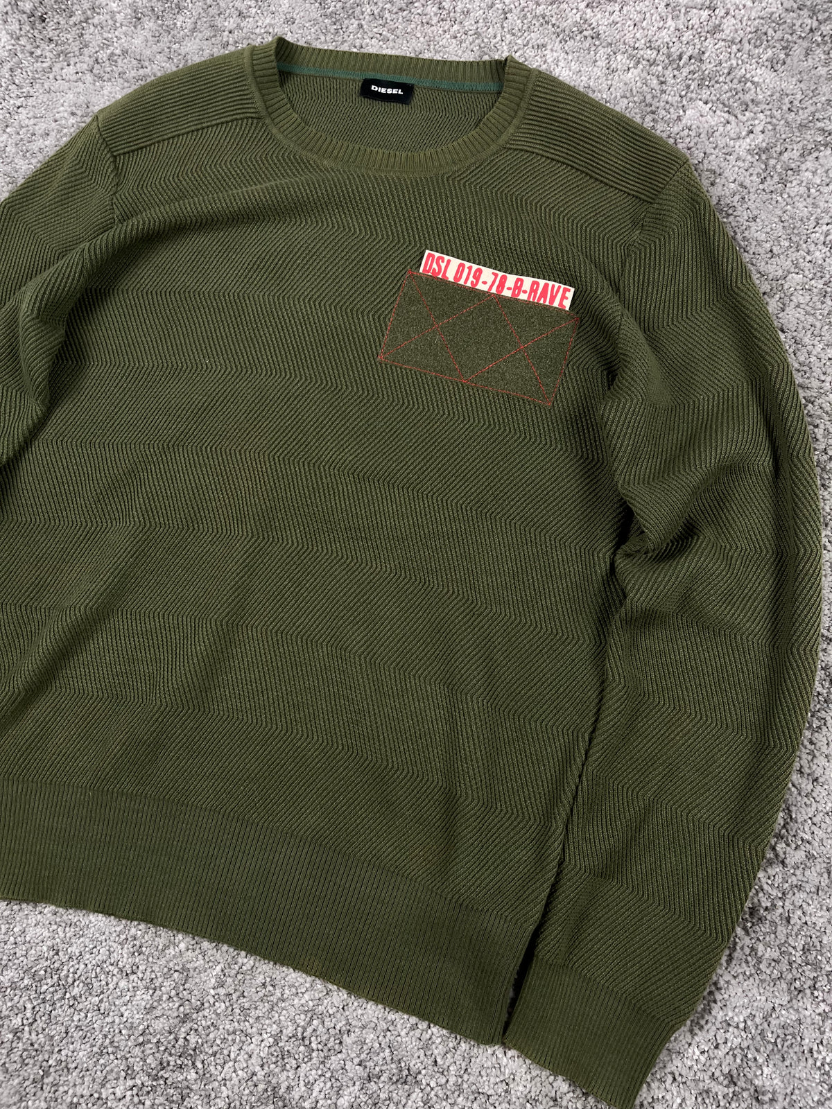 Diesel Vintage Knit Sweater "Olive Green" Number Logo (L)