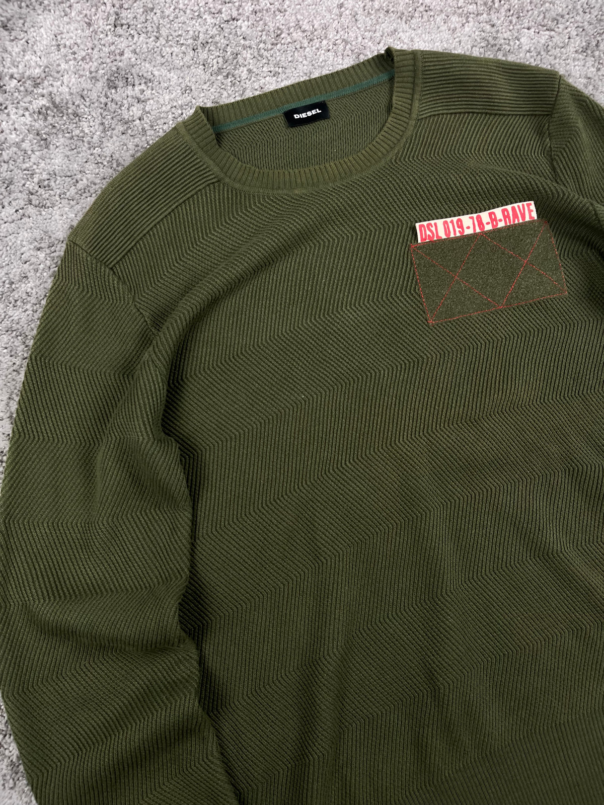 Diesel Vintage Knit Sweater "Olive Green" Number Logo (L)