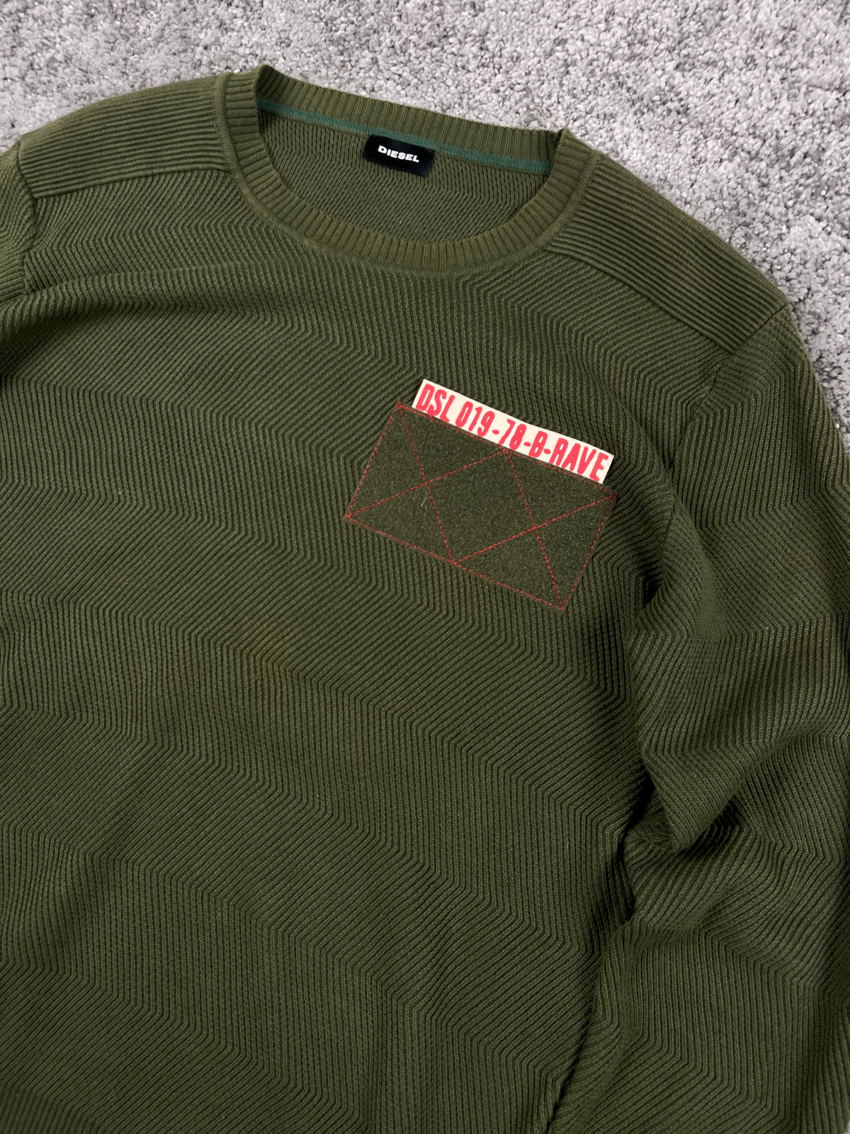 Diesel Vintage Knit Sweater "Olive Green" Number Logo (L)