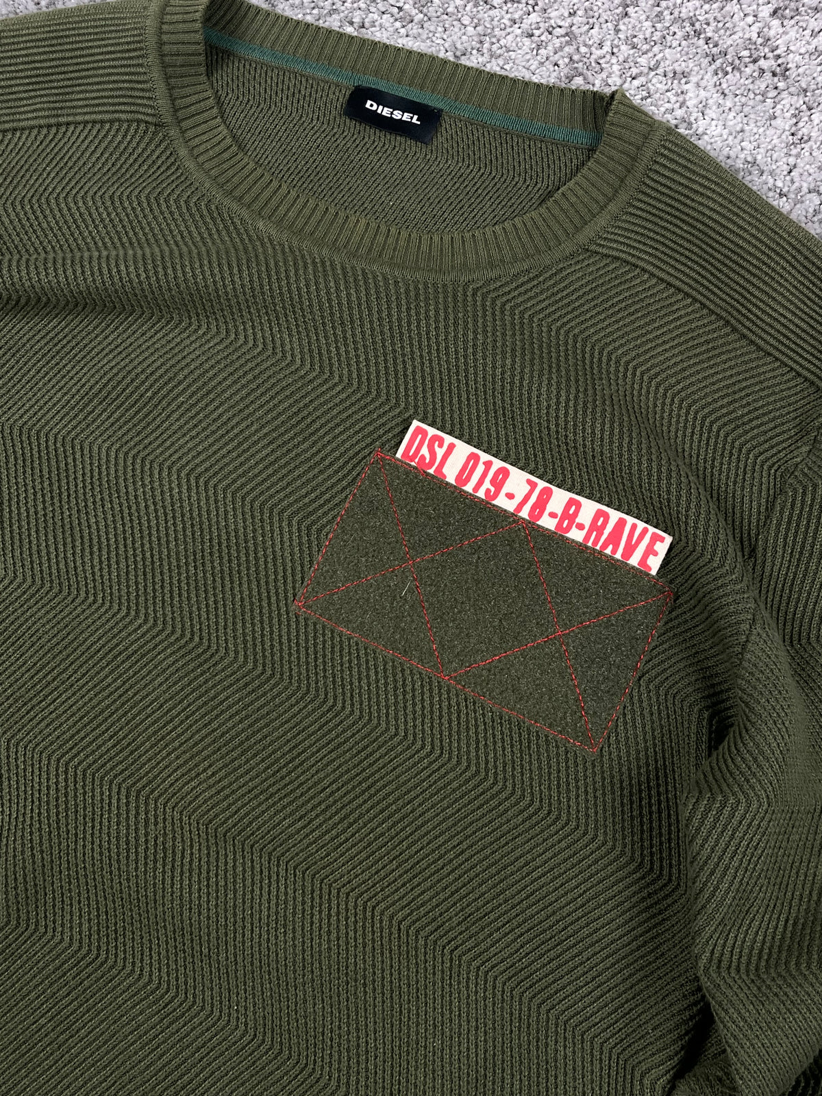 Diesel Vintage Knit Sweater "Olive Green" Number Logo (L)