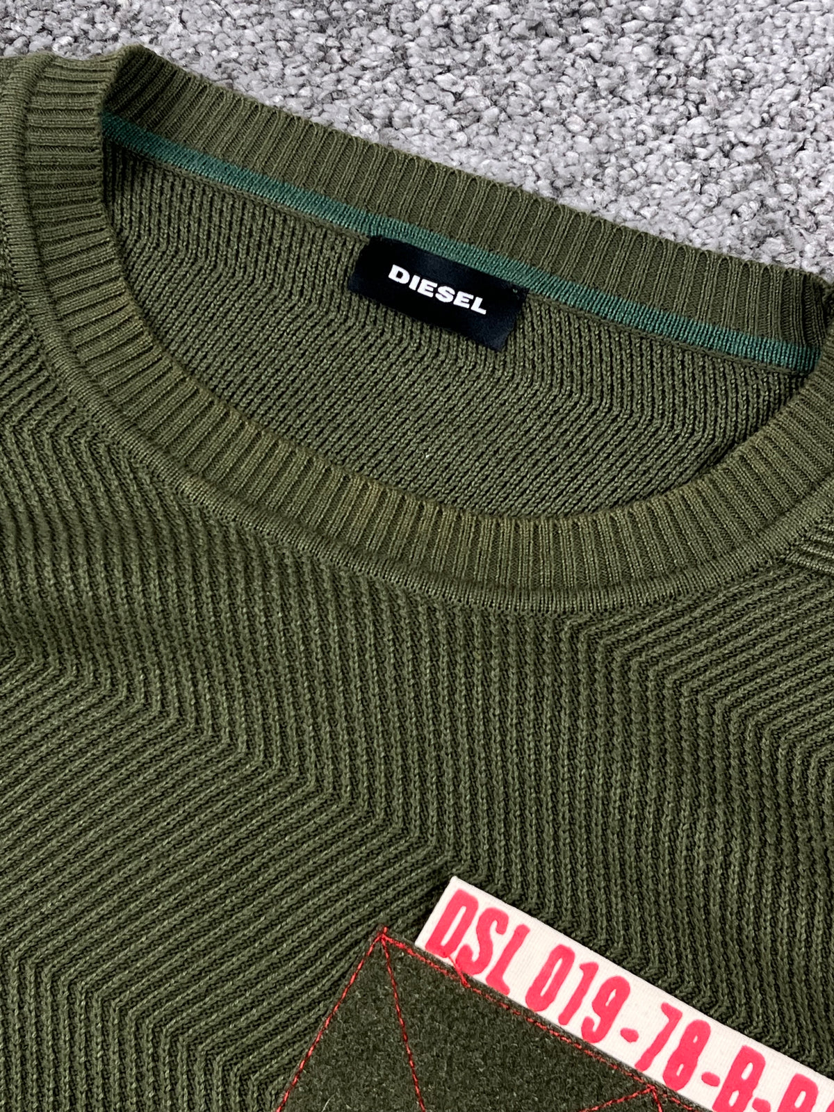 Diesel Vintage Knit Sweater "Olive Green" Number Logo (L)
