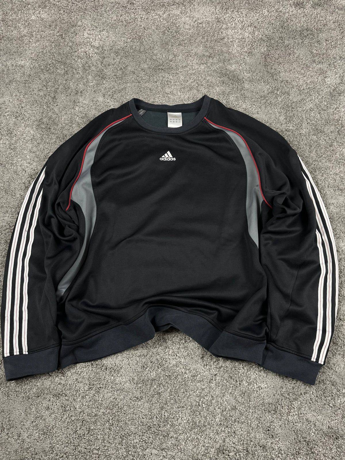 Adidas Crewneck Sweatshirt Vintage Y2K 2000S "Black/Grey/Red" (XXL)