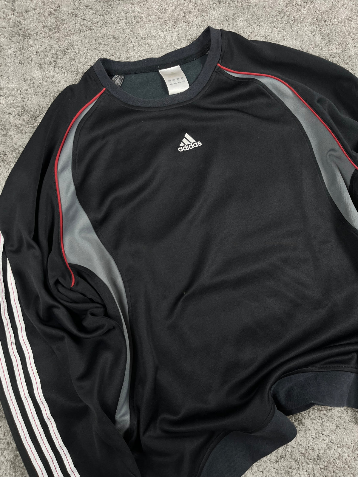 Adidas Crewneck Sweatshirt Vintage Y2K 2000S "Black/Grey/Red" (XXL)