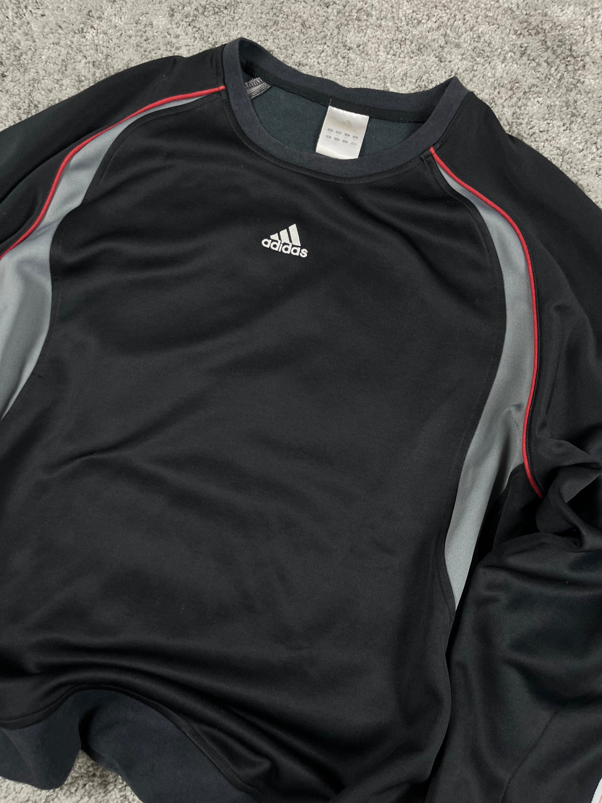 Adidas Crewneck Sweatshirt Vintage Y2K 2000S "Black/Grey/Red" (XXL)