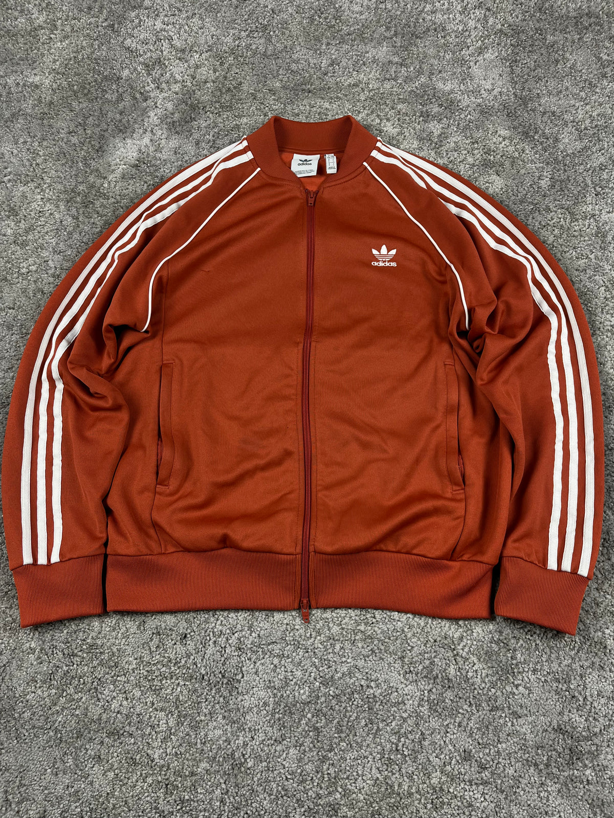 Adidas Three Stripes Double Zip Sweatshirt Vintage Y2K 2000S "Bronze/White" (L)