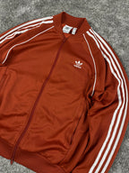 Adidas Three Stripes Double Zip Sweatshirt Vintage Y2K 2000S "Bronze/White" (L)
