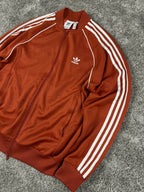 Adidas Three Stripes Double Zip Sweatshirt Vintage Y2K 2000S "Bronze/White" (L)