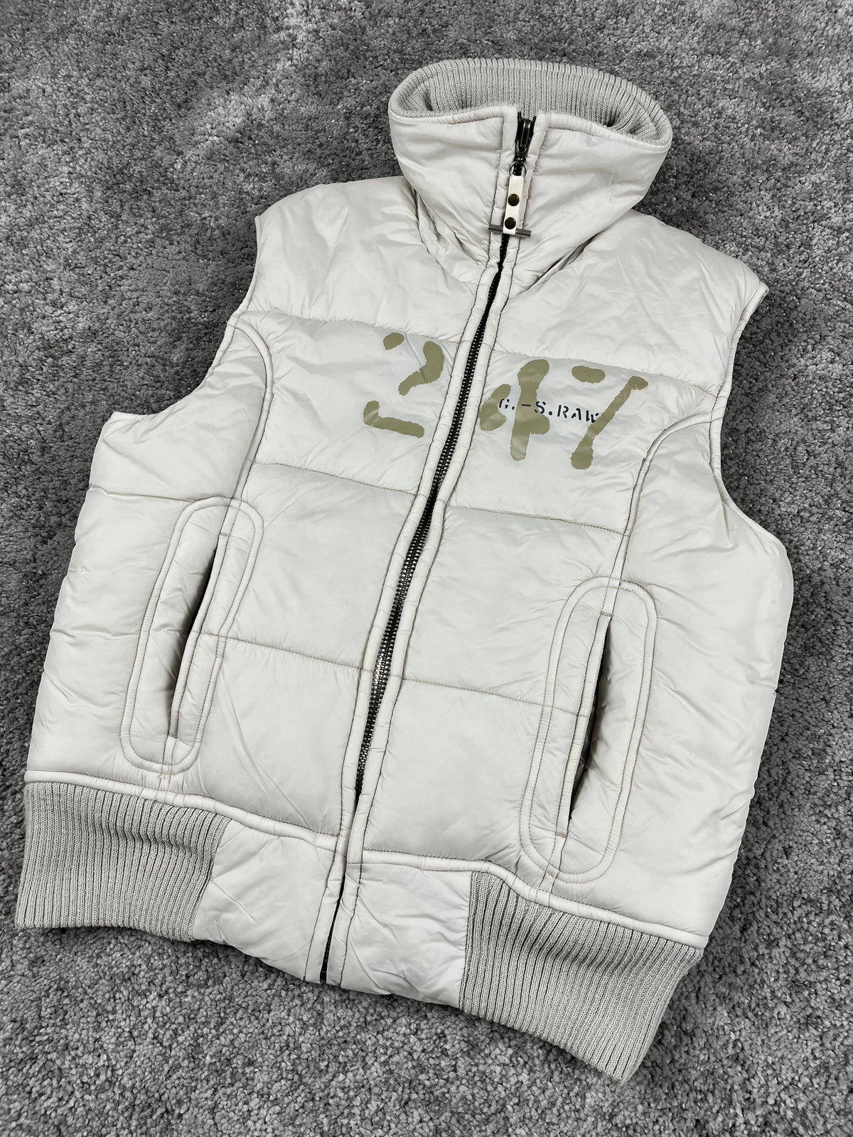 G-Star Puffer Vest Vintage Y2K 2000S "White/Beige" (M)