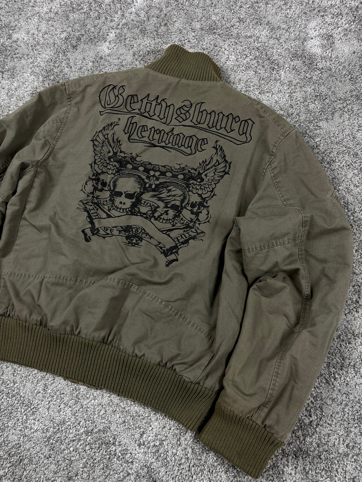 Chaqueta bomber Clockhouse vintage Y2K años 2000 «Verde oliva» (M)