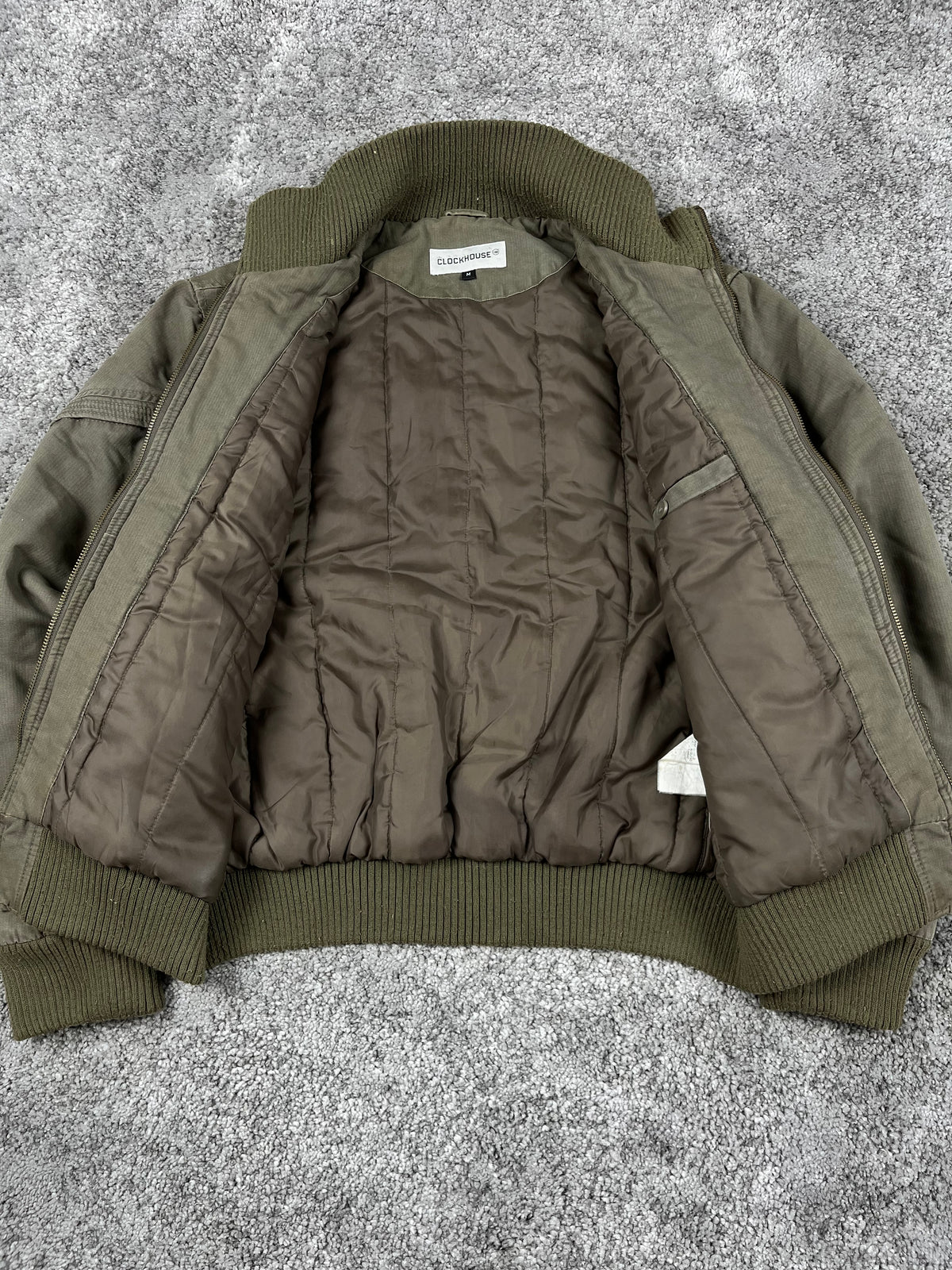 Chaqueta bomber Clockhouse vintage Y2K años 2000 «Verde oliva» (M)