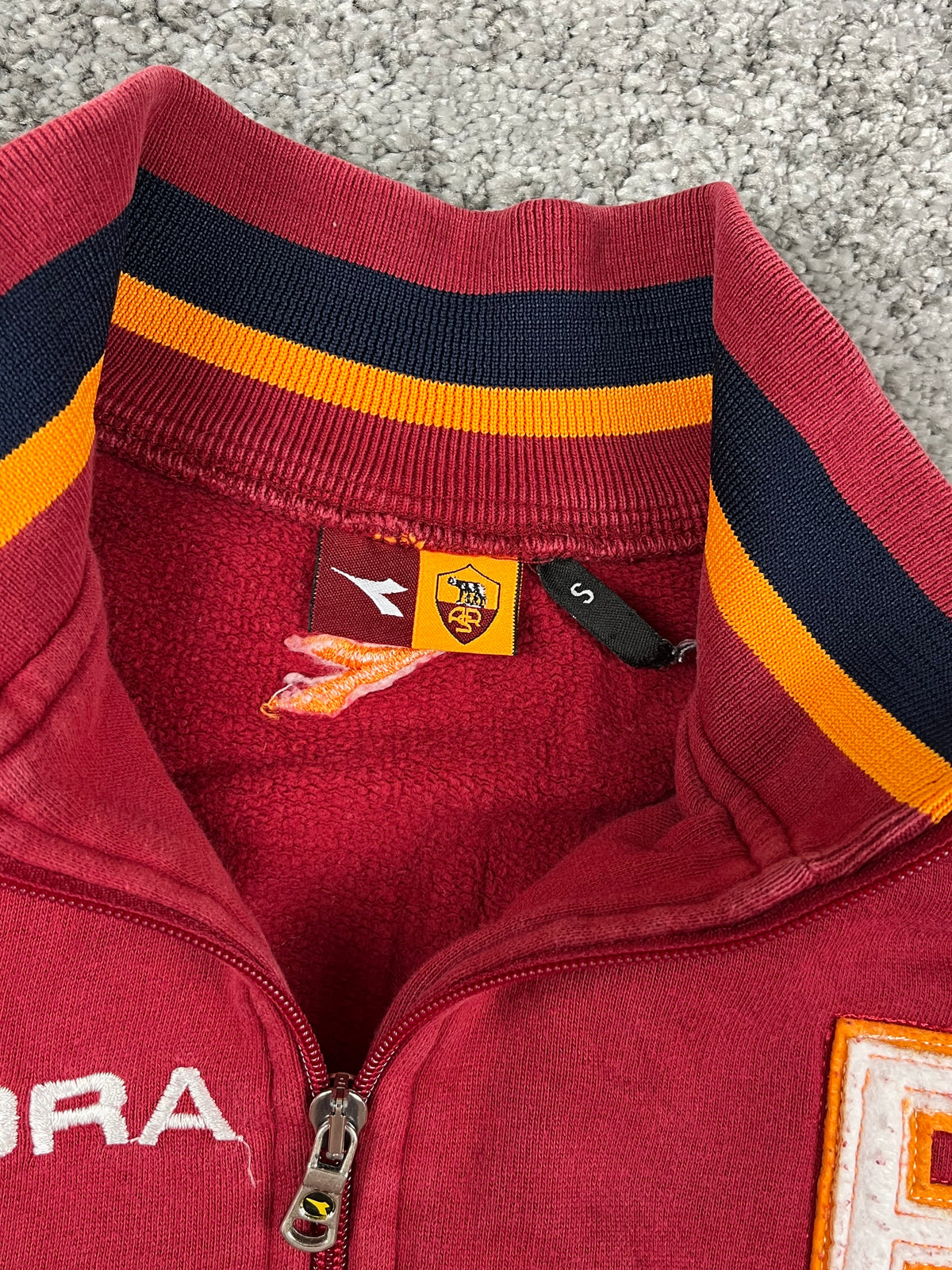 Sudadera vintage Diadora AS Roma 2003/2004 con cremallera «Burdeos/Blanco» (S)