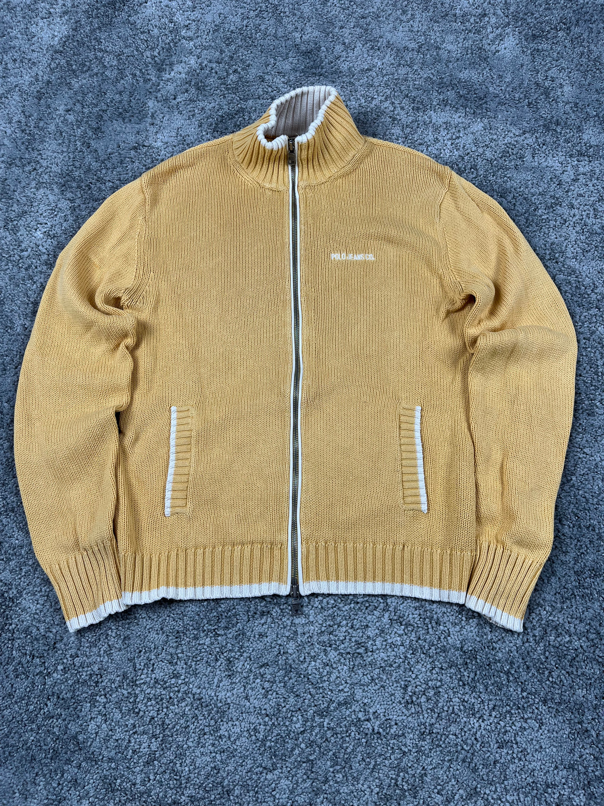 Ralph Lauren USA Double Zip Sweater Vintage Y2K 2000S "Yellow/White" (S)