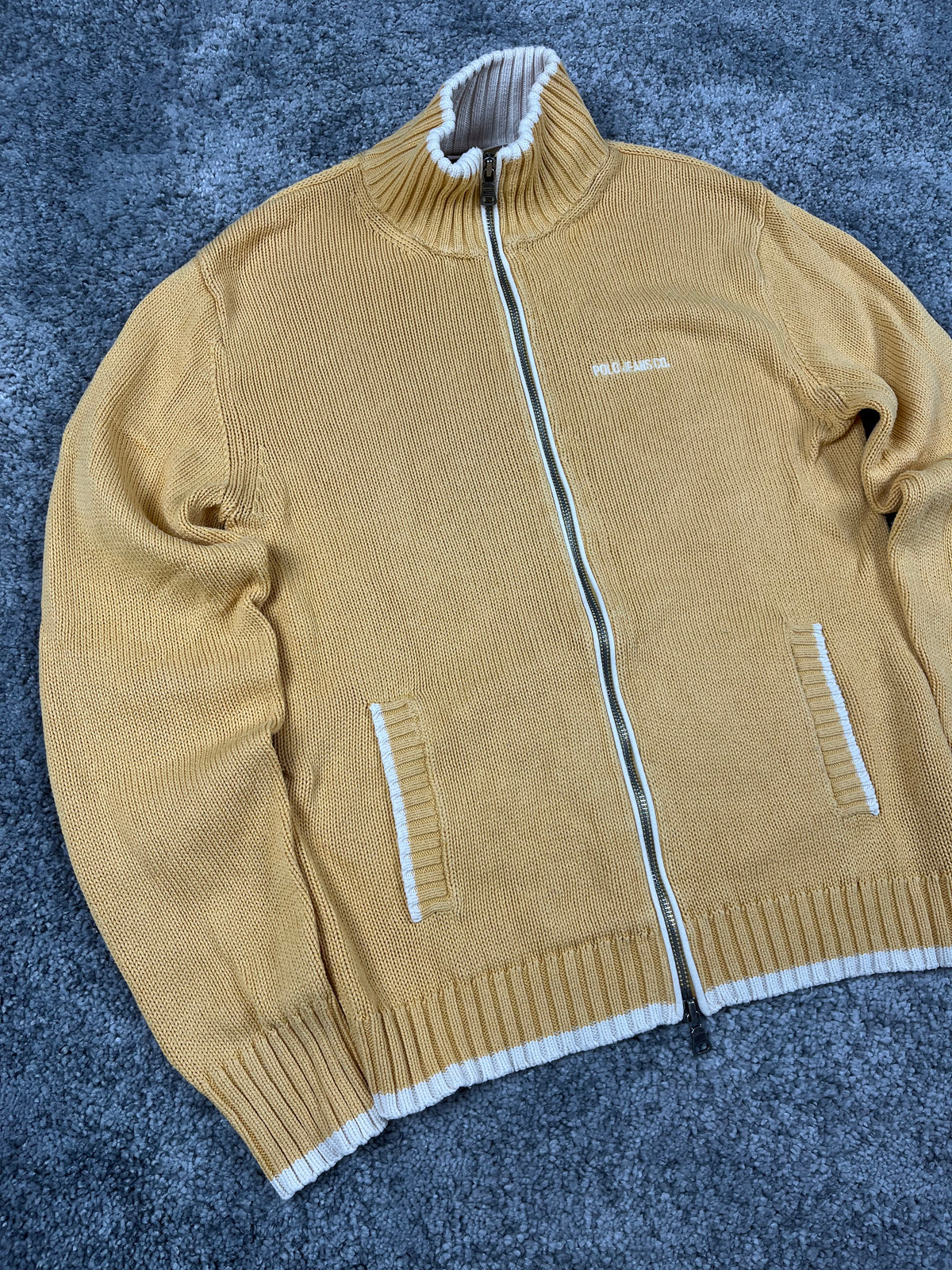 Ralph Lauren USA Double Zip Sweater Vintage Y2K 2000S "Yellow/White" (S)