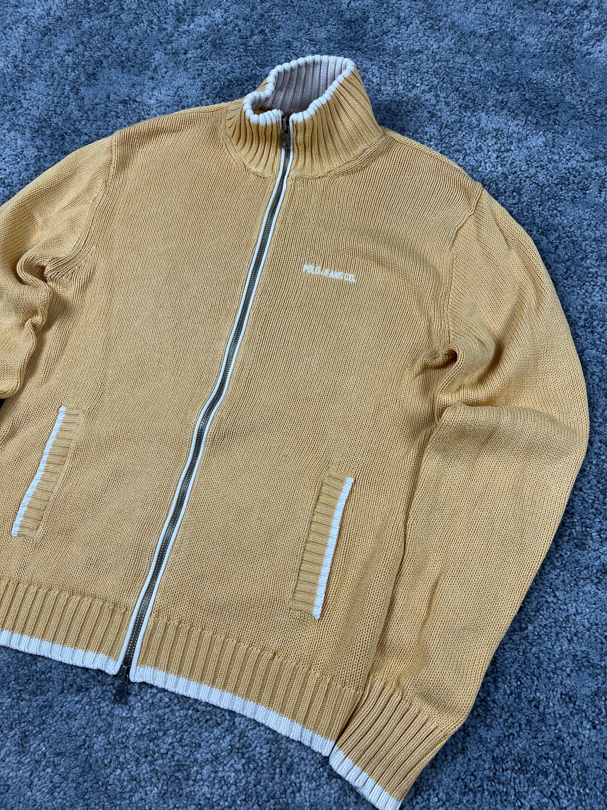 Ralph Lauren USA Double Zip Sweater Vintage Y2K 2000S "Yellow/White" (S)