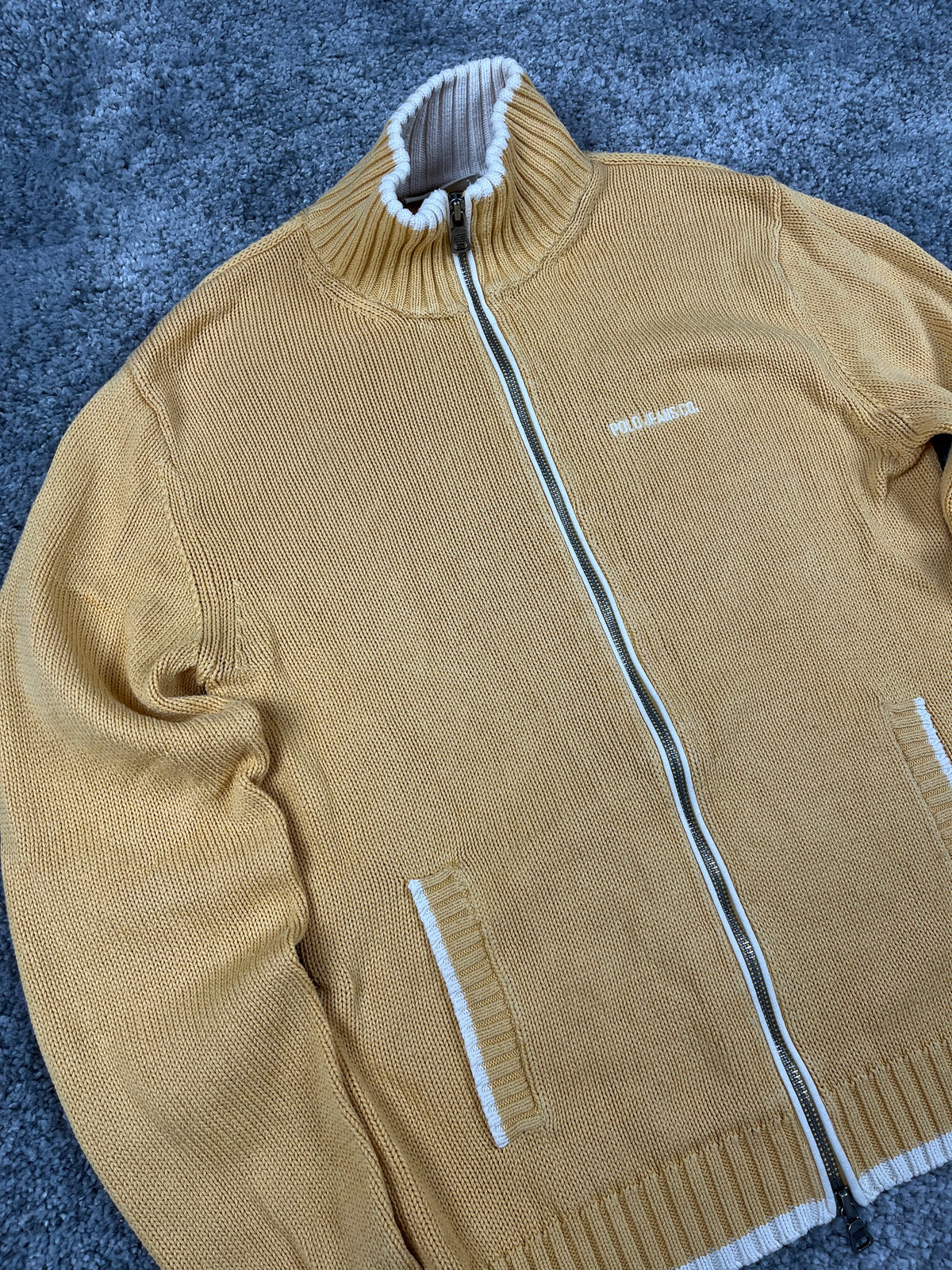 Ralph Lauren USA Double Zip Sweater Vintage Y2K 2000S "Yellow/White" (S)