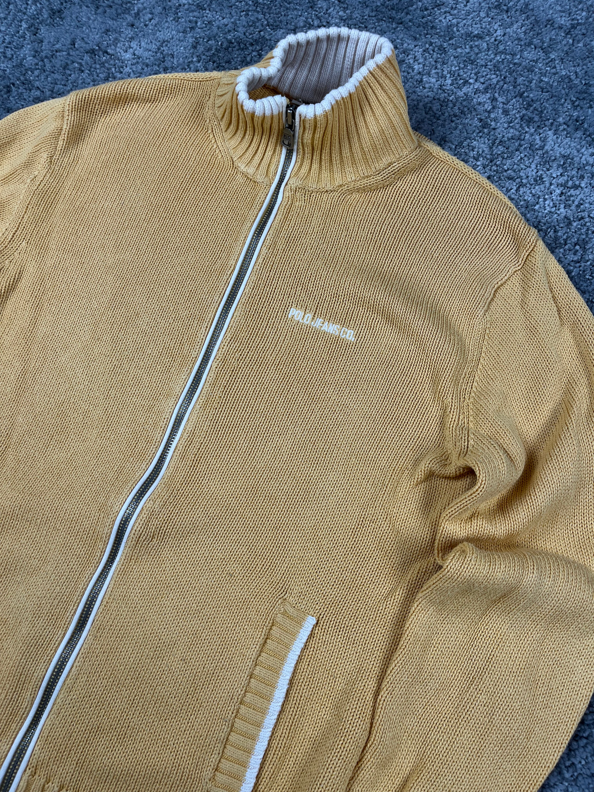 Ralph Lauren USA Double Zip Sweater Vintage Y2K 2000S "Yellow/White" (S)