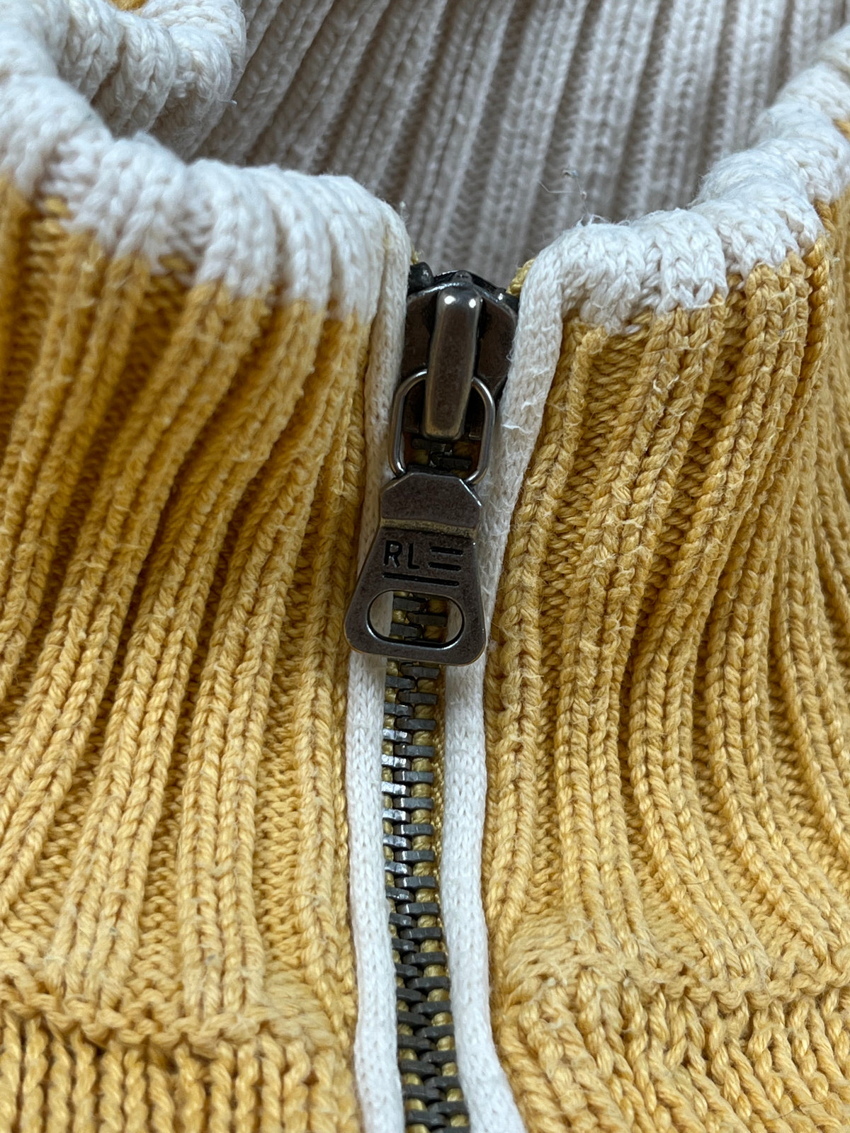 Ralph Lauren USA Double Zip Sweater Vintage Y2K 2000S "Yellow/White" (S)